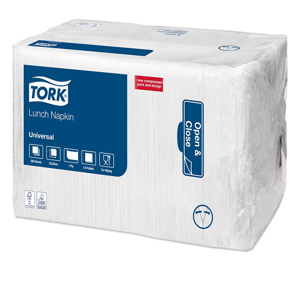 Tork Biała Serwetka Lunchowa, Składana 1/4, 1-warstwowa, 32 cm x 32 cm, 8 x 500 serwetek, 509300