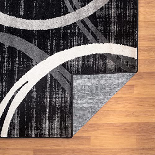 Rugshop Modern Wavy Circles Design Area Rug 10' x 14' Black