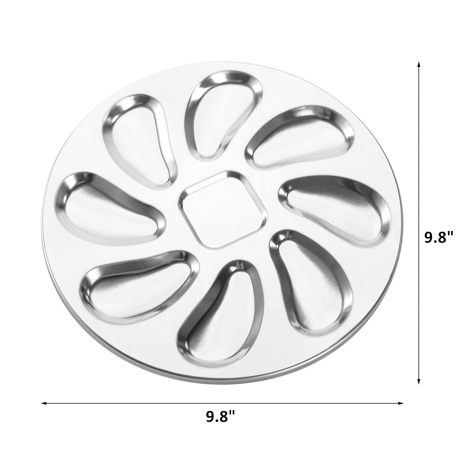 ZOOFOX 3 Stück Edelstahl Austern Teller, 25cm Runder Austernteller, 8 Schlitze Austern Grillpfanne für Austern, Sauce und Zitronen