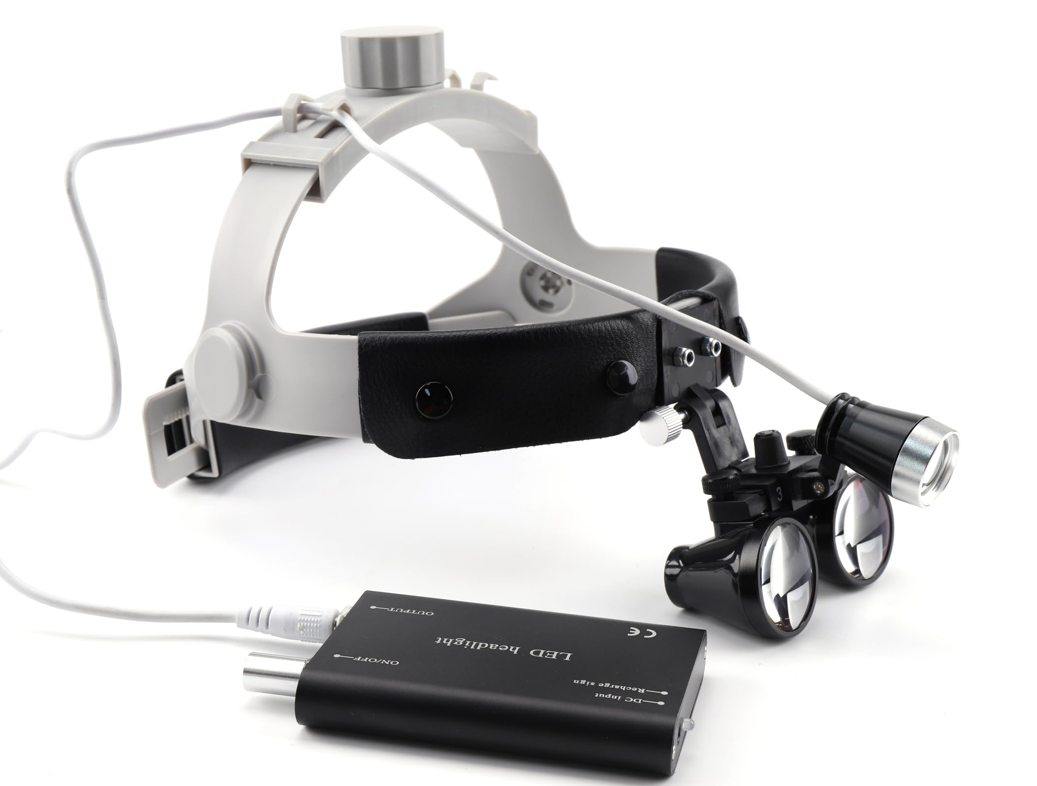 Binocular - Lupa de cuero con diadema de 3,5 x 420 mm con faro LED de 3 W (negro)