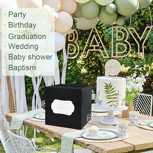 Image of 1 Pack Black Card Box for Party, 8.7 inch Black Gift Card Box Money Box for Birthday, Wedding, Baby Shower, Retirement, Anniversary, Bridal Shower, Raffle Ticket