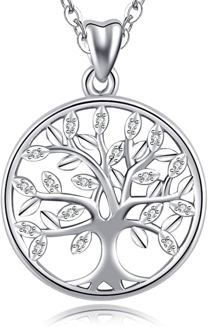 CELESTIA Tree of Life Necklace Womens 925 Sterling Silver Family Bond Life Tree Pendant with Chain, Gifts for Mother Grandma Sister Daughter