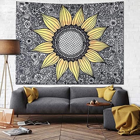 JUSPURBET Sunflower Tapestry Wall Hanging,Wall Tapestry for Bedroom,Yellow Tapestries Dorm Decor for Living Room,Window Curtain Picnic Mat,70.9x92.5 Inches Cover