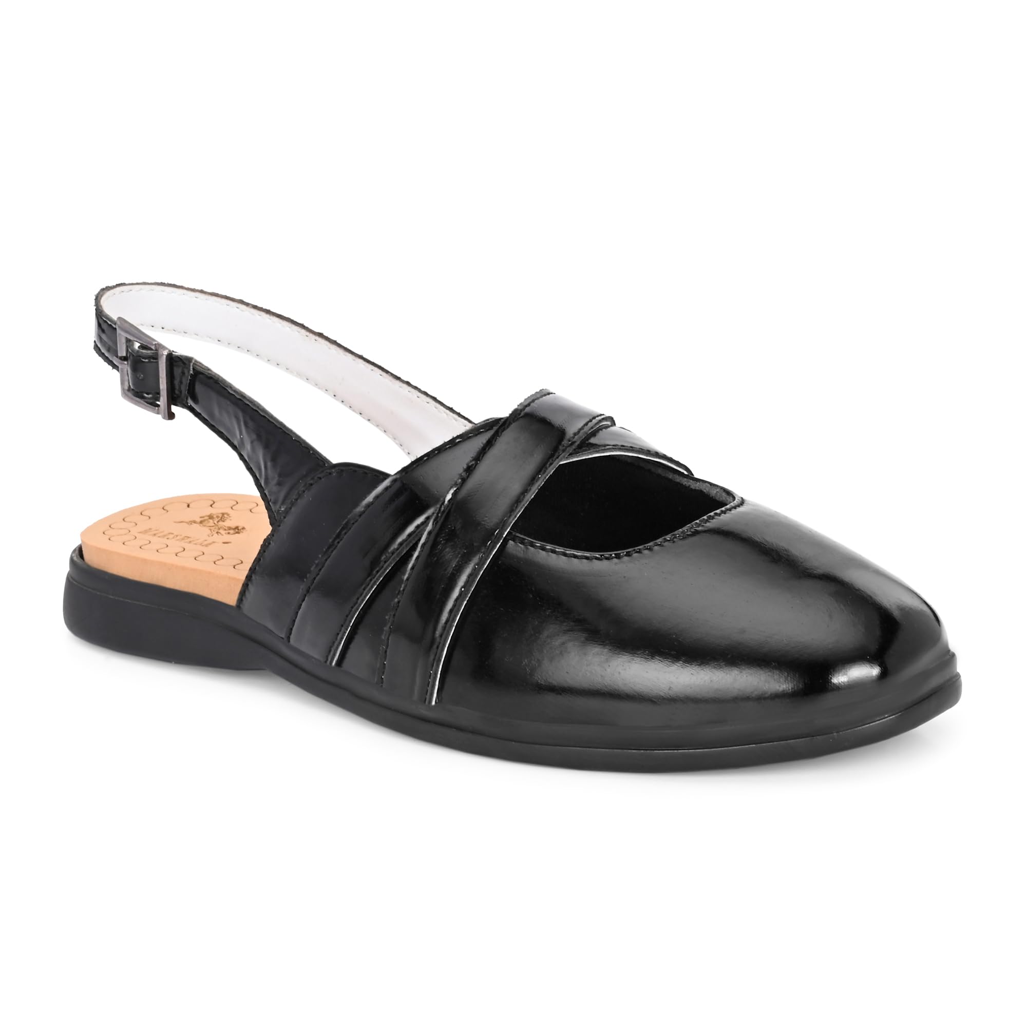 Stavanger Women's Black Patent Slingback Flats, Elegant Style-image-48