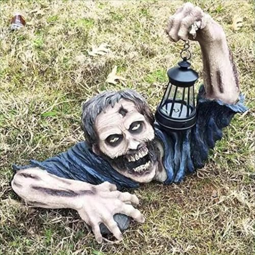 Statue de Jardin Zombie avec Lanterne LED Décoration d'Extérieur