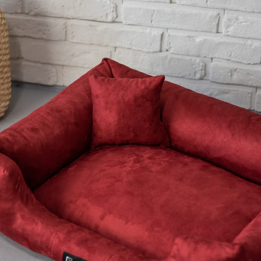 Hundebett Puffi Grosse Mittelgroße Kleine Hunde - Hundekissen Hundematte aus Alcantara-Stoff - Waschbar Kuschelig Langlebig Abriebfest Reißfest (XL+| 110x90cm, Rot)