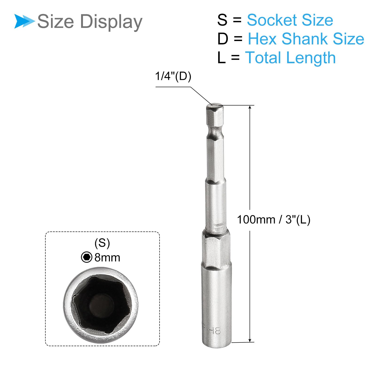 CoCud Quick-Change Nut Setter Driver Bit, 8mm Metric 100mm Length 1/4" Shank - Image 2
