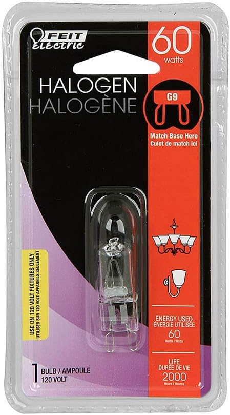 Feit Electric 60W T4 Halogen Light Bulb, G9 Bi-Pin Base, 3000K Warm White, 850 Lumens, Dimmable, 120V, 2,000 Hour Life, for Security, Motion Sensor & Task Lighting, BPQ60/G9/CAN