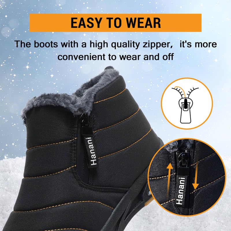 ziitop Winterschuhe Herren Warm Gefüttert Schneestiefel Reißverschluss Kurzschaft Stiefel Flach Winter Outdoor Boots Bequem Rutschfeste Winterstiefel