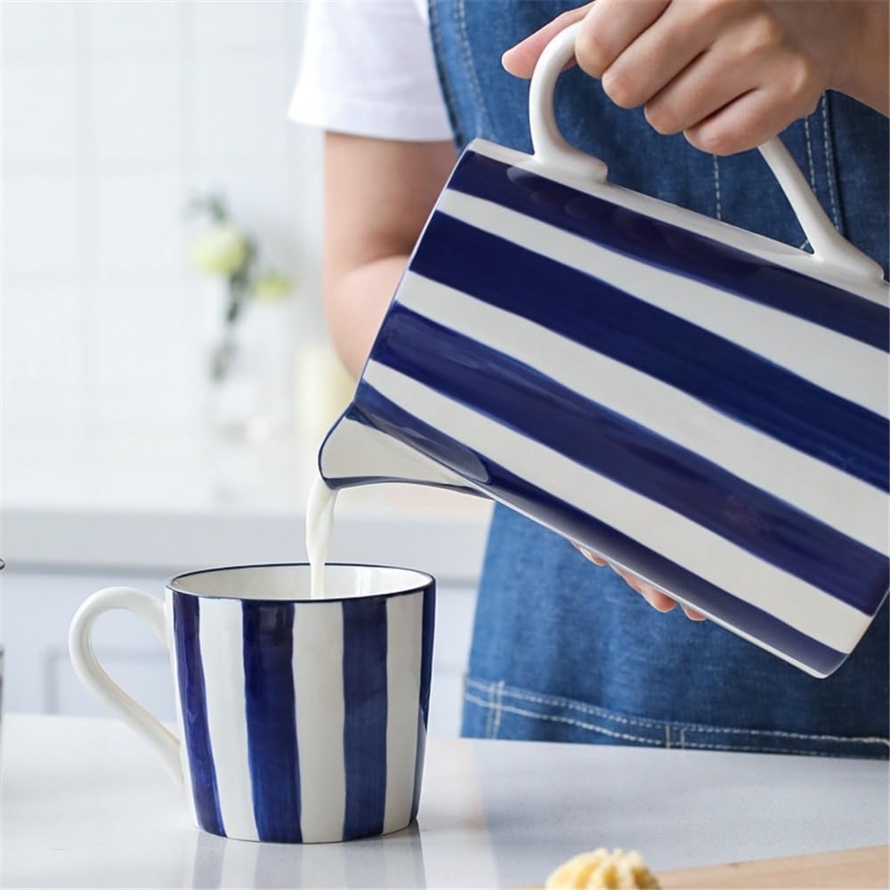 Jarra Agua Fria Hervidor de Agua de cerámica Azul de 1,5 l con asa, Jarra for Leche, té, Zumo, Cocina, vajilla for el hogar, Jarra for Agua y Bebidas frías Jarra Agua Detox Frutas