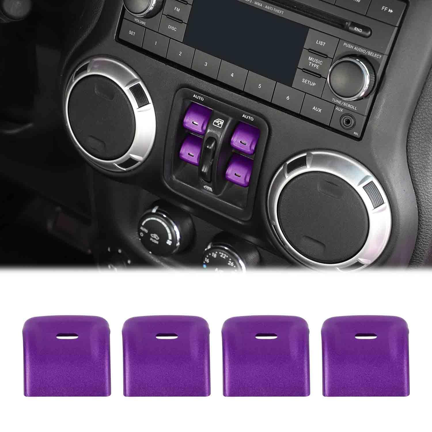 Voodonala for Jeep JK JKU 2012-2018 Window Control Switch Button Cover, 4Pcs Aluminum Alloy Window Switch Cover Trim Interior Accessories Compatible