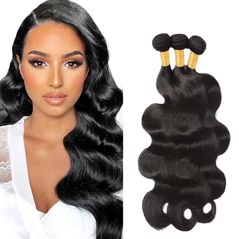 Extension di capelli umani brasiliani Remy brasiliani non trattati, 61 cm, 61 cm, 61 cm, colore nero naturale 1B, 3 ciocche per un totale di 150 g, per donne