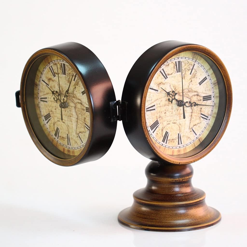 Vintage Metal Face Round Desk Table Clock Classic Desktop Foe Living Room Home Decoration