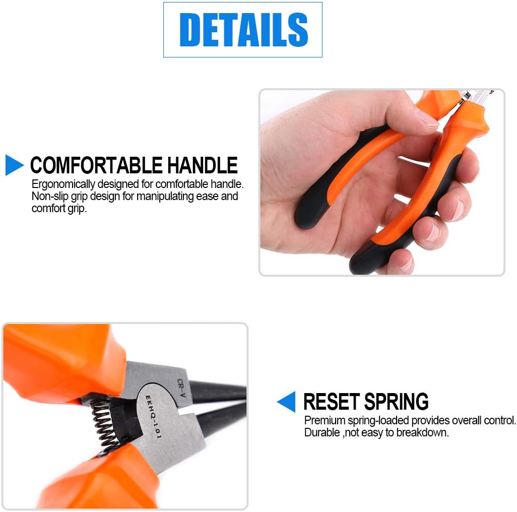 Glarks 4Pcs 7-Inch Snap Ring Pliers Set Heavy Duty Internal/External Circlip Pliers Kit with Straight/Bent Jaw for Ring Remover Retaining, with Leather Bag