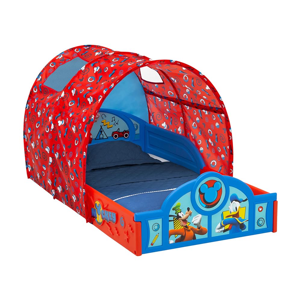 USA1 Mickey Mouse Toddler Bed with Tent, Sturdy Kids Frame, Guardrails