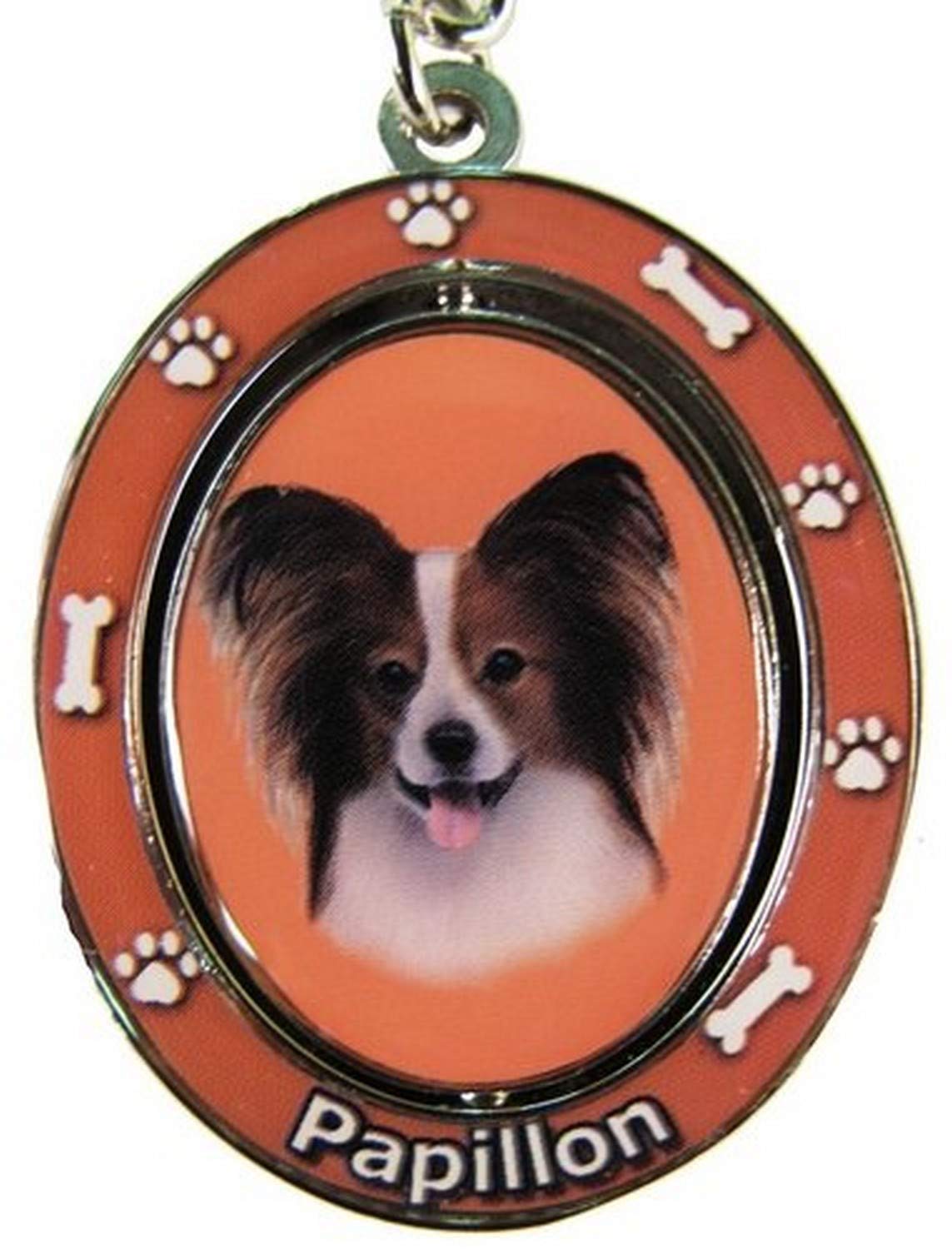 E&S PetsPapillon Key Chain "Spinning Pet Key Chains"Double Sided Spinning Center With Papillons Face Made Of Heavy Quality Metal Unique Stylish Papillion Gifts