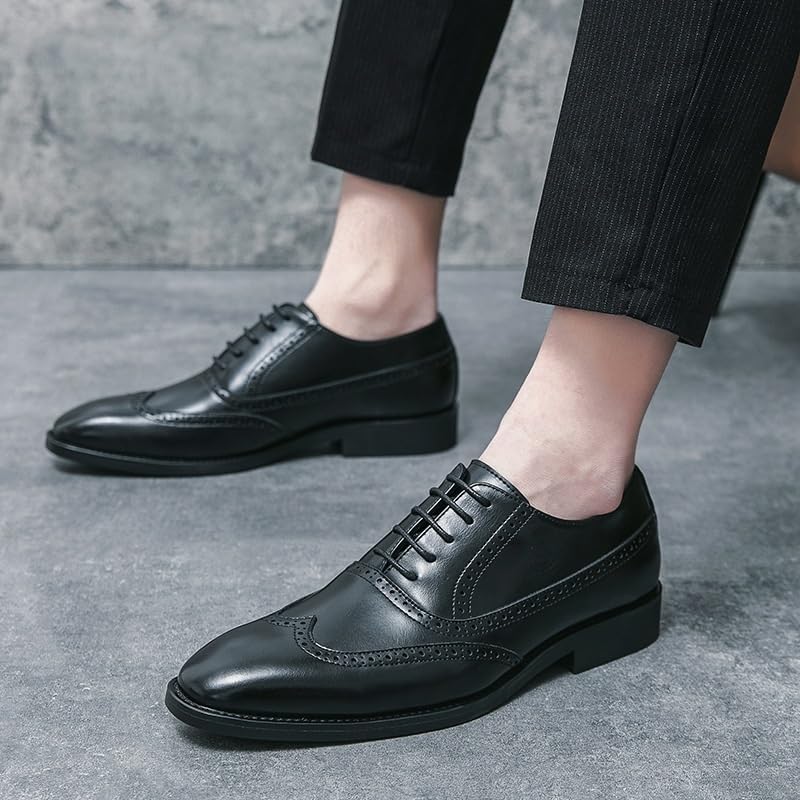 Men Oxford Dress Shoes Lace-up Non Slip Classic Pointed Toe Evening Patent Leather3