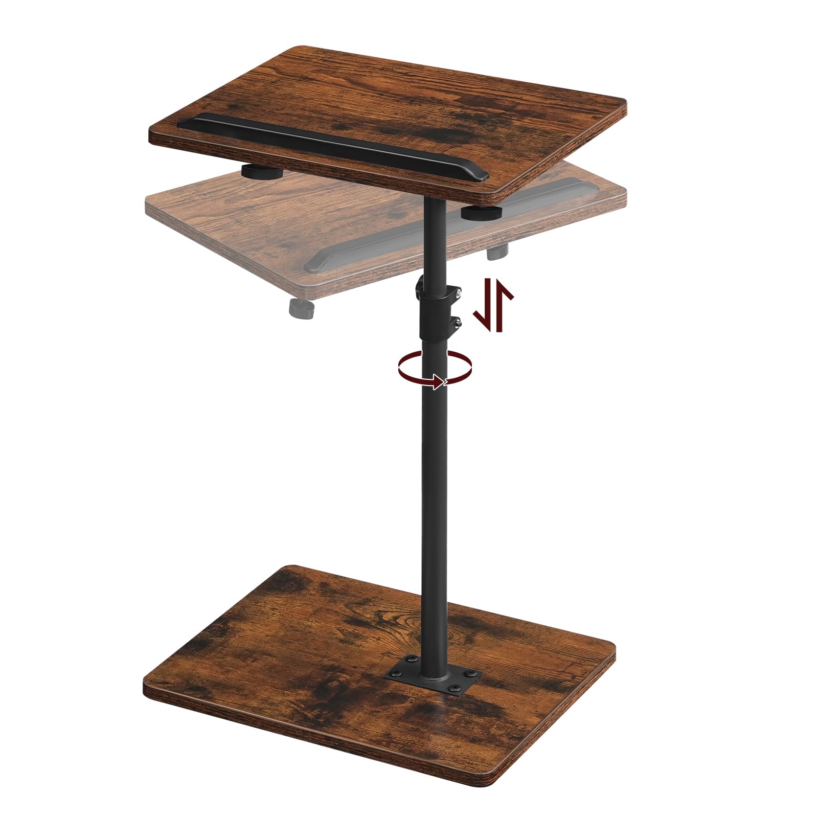 MAHANCRIS TV Tray Table, Sofa Armrest Tray Table for Couch, 360° Swivel Height Adjustable End Table, Snack Side Table with Phone and Tablet Slot, Rustic Brown ETRB4501