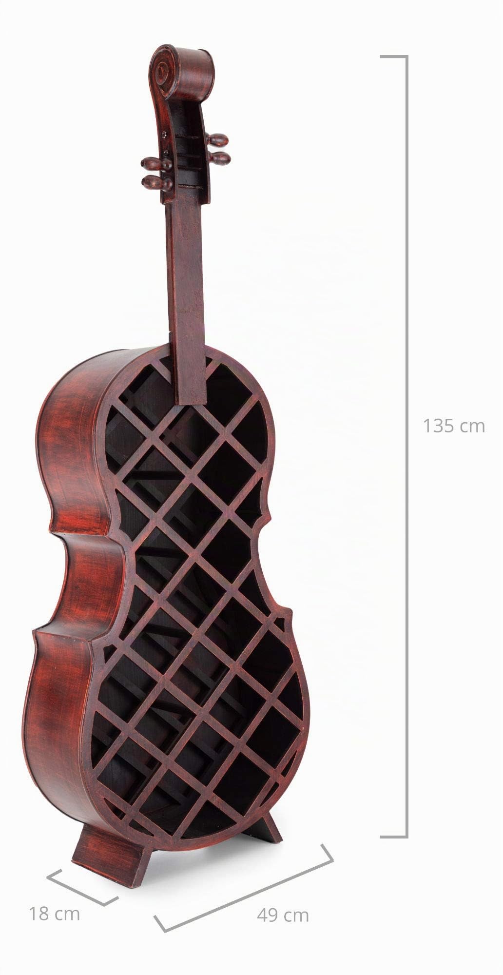 Stagecaptain Stradivino Weinregal für 21 Flaschen - Weinständer aus Holz in Vintage-Optik - Handgemachtes Cello Flaschenregal - Flaschenständer in Höhe 135 cm - Retro Weinflaschenhalter