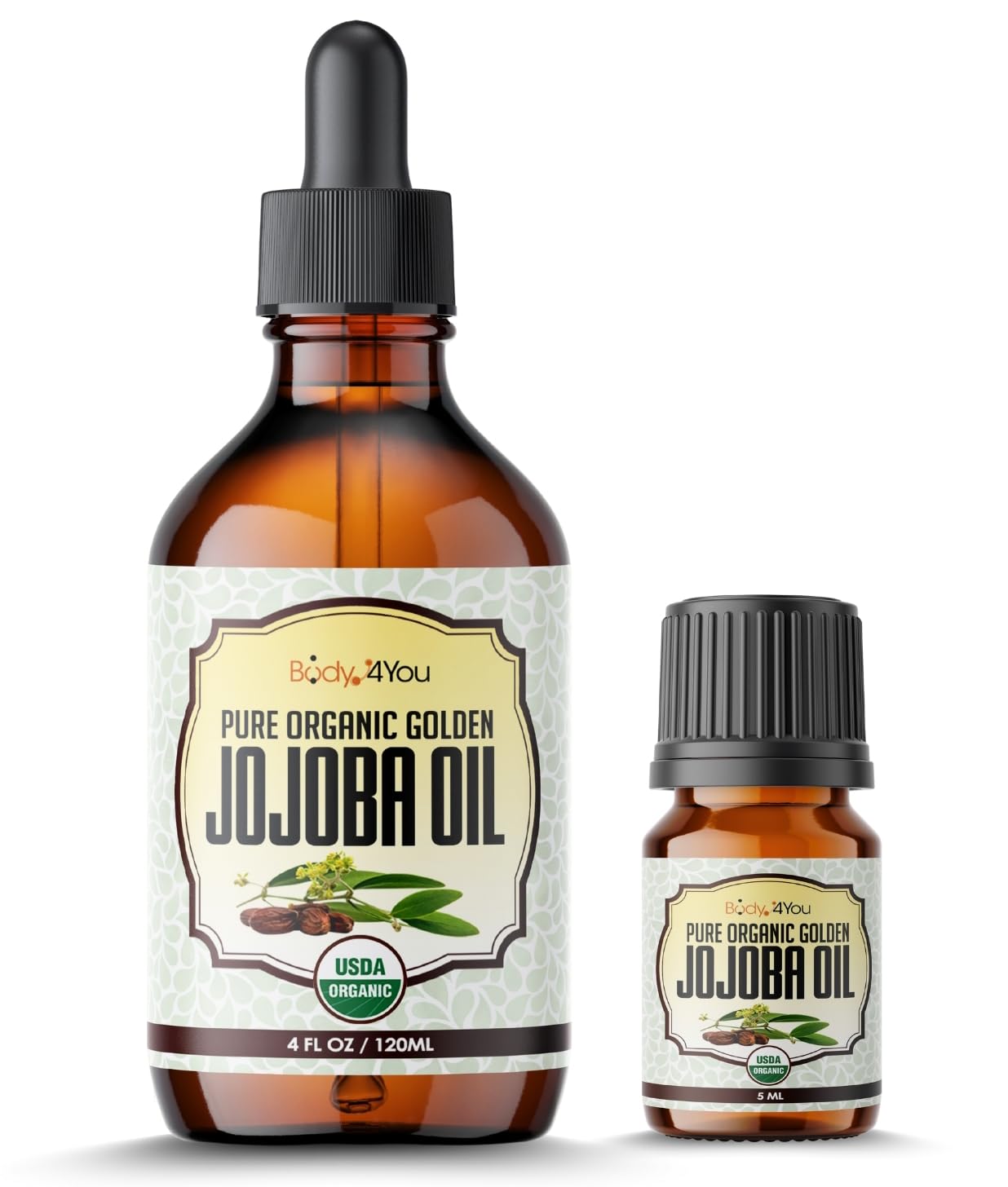 BodyJ4You Organic Jojoba Oil for Skin – USDA Organic 100% Pure Natural – Face Skin Gua Sha Facial Dermaplaning Hair Scalp Massage – Unrefined Cold Pressed Hexane Free – Base Carrier Wax – 4.22 Fl Oz