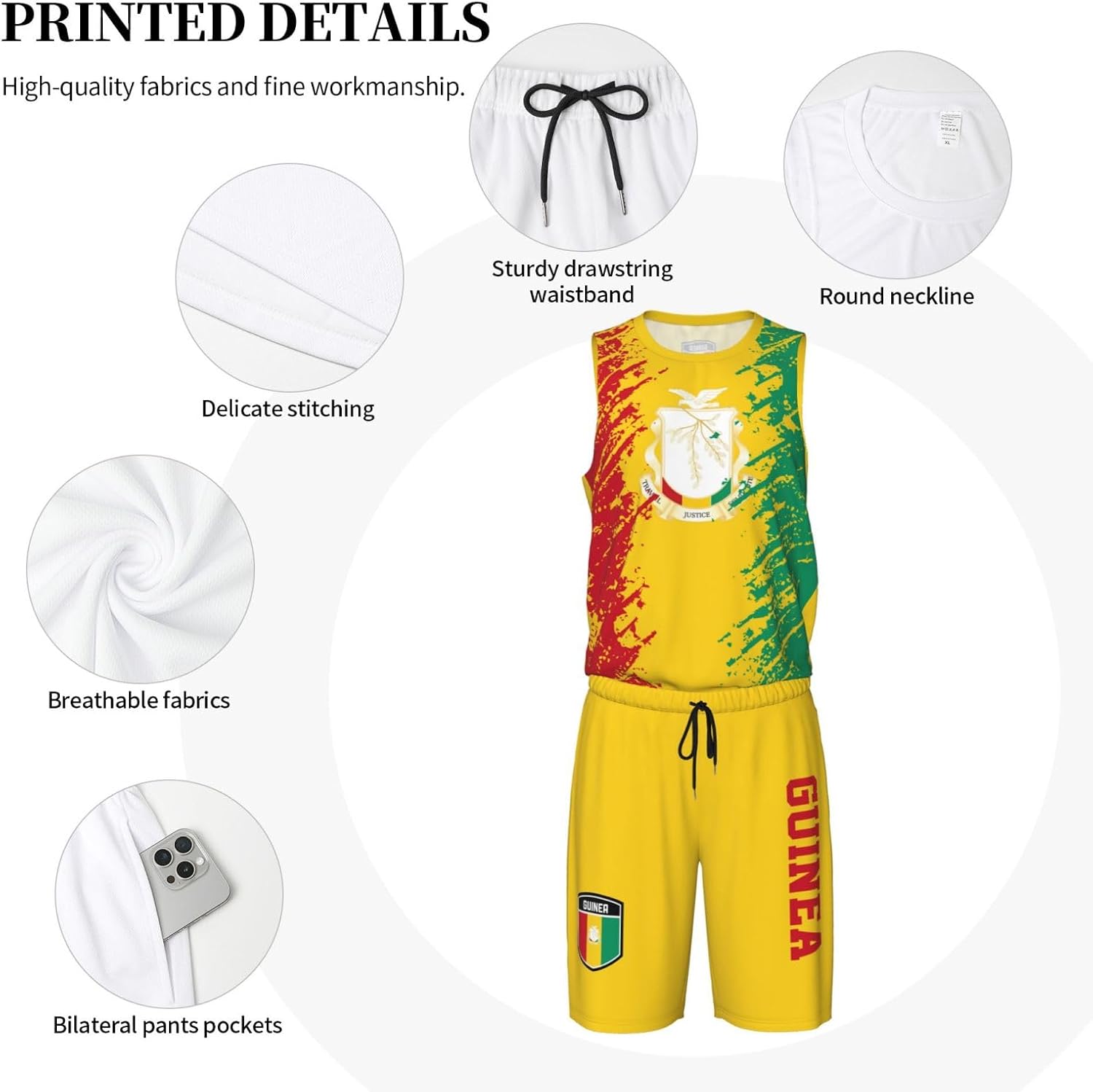 Guinea Flag Grain (1) Basketball Jersey Uniform Suit for Men Adults Training Athletic Set