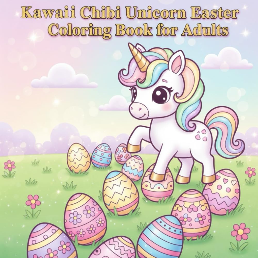 Kawaii Chibi Unicorn Easter Coloring Book for Adults: Sparkling Spring Magic: Adorable Unicorns, Decorated Eggs, and Magical Easter Scenes for Stress Relief and Festive Relaxation