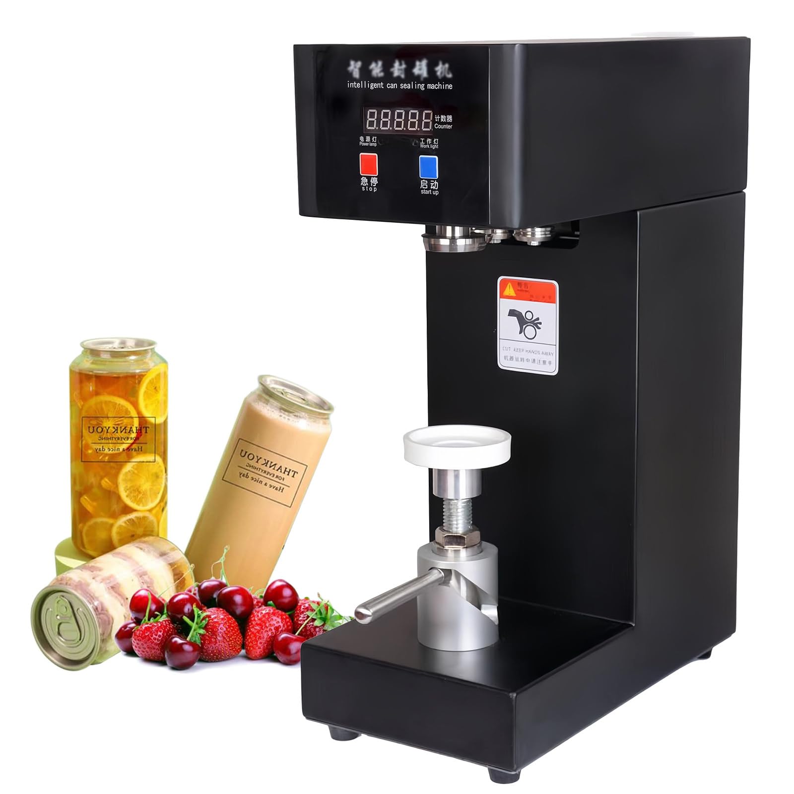 Automatic Can Sealing Machine,180W Electric Cup Sealer Machine with Counter & LCD Display, 5.5cm Dia & 14-21cm Height Tin Can Seaming Closing Capping Machine,Fruit Juice/Beer Can Sealer,Black-110V