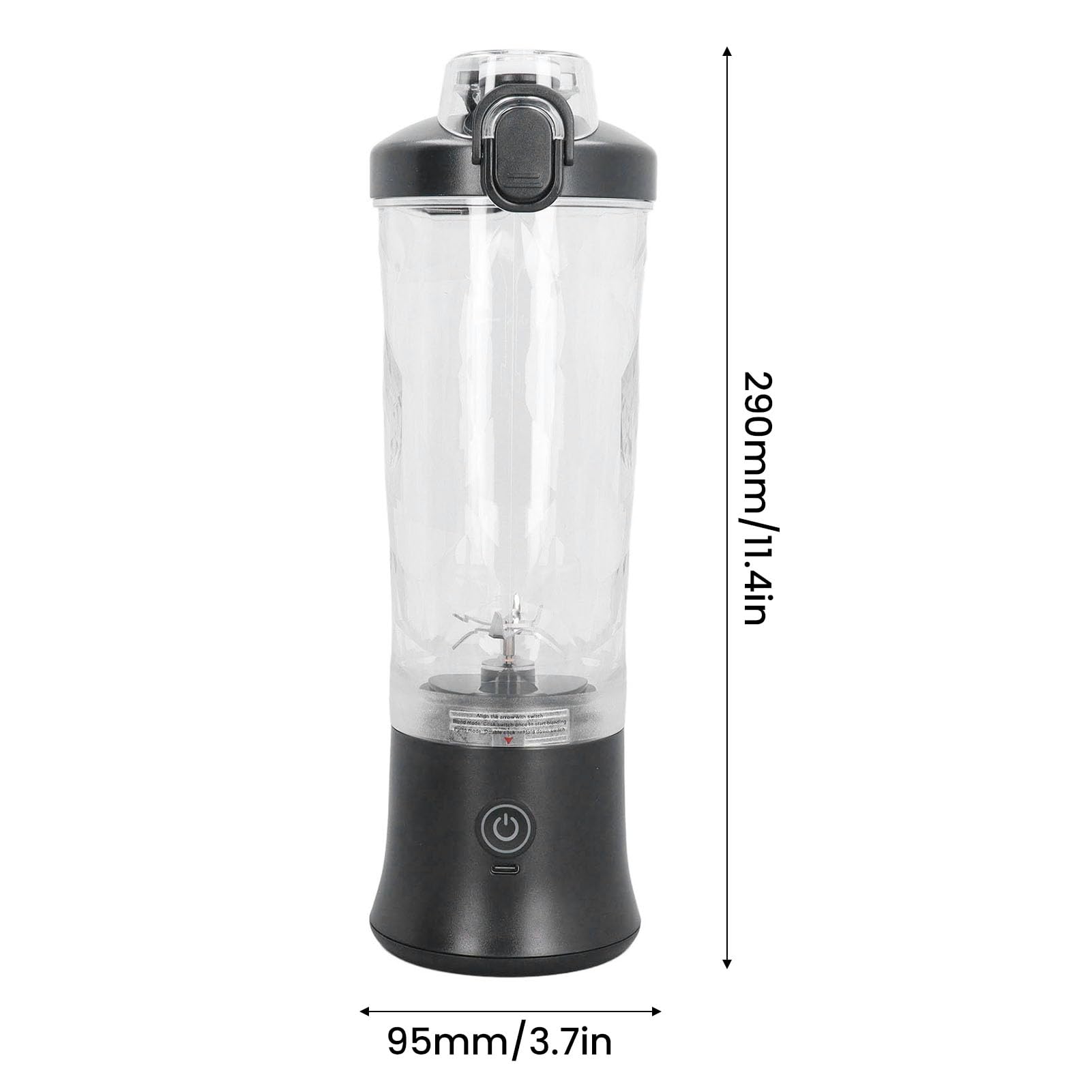 Portable Blender 600ml Cup, 18000RPM Speed USB Rechargeable Mini Juicer Cup Electric Fruit Mixer for Travel, Black, Stainless Steel Blades