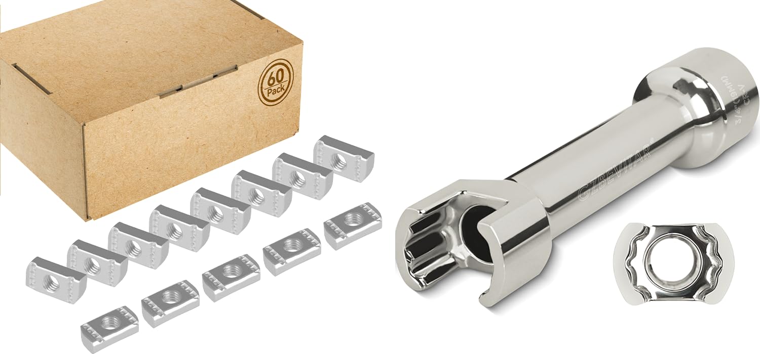 Strut Channel Nuts 3/8"-16 No Spring - 60 Pcs, 1/2″ Drive 3/4″ (19mm) Strut Channel Impact Socket