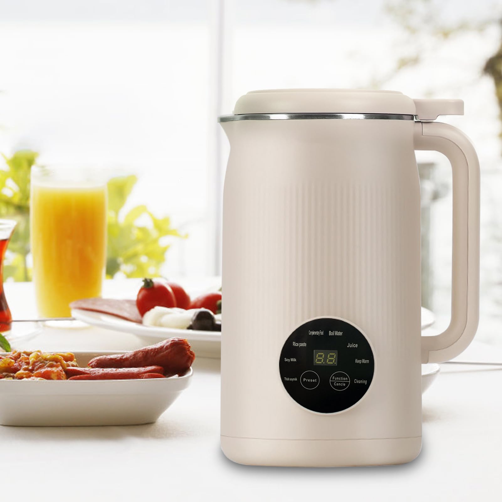 Máquina de leche de soja, 1200 ml, máquina automática de leche de plantas de acero inoxidable, silenciosa, para leche vegetal casera, avena, soja, sésamo negro, bebidas sin leche (blanco)