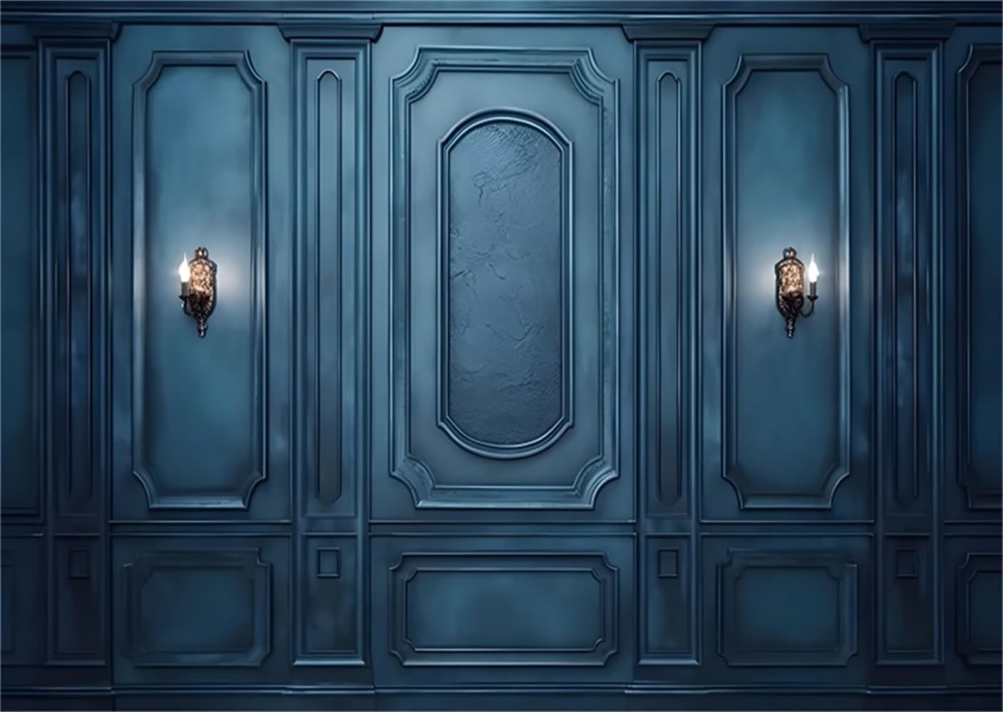 XMJJKUF Vintage Room Backdrops 8x6.5ft Dark Blue Empty Room Architectural European Style Wall Photography Background Classic Retro Interior Vintage