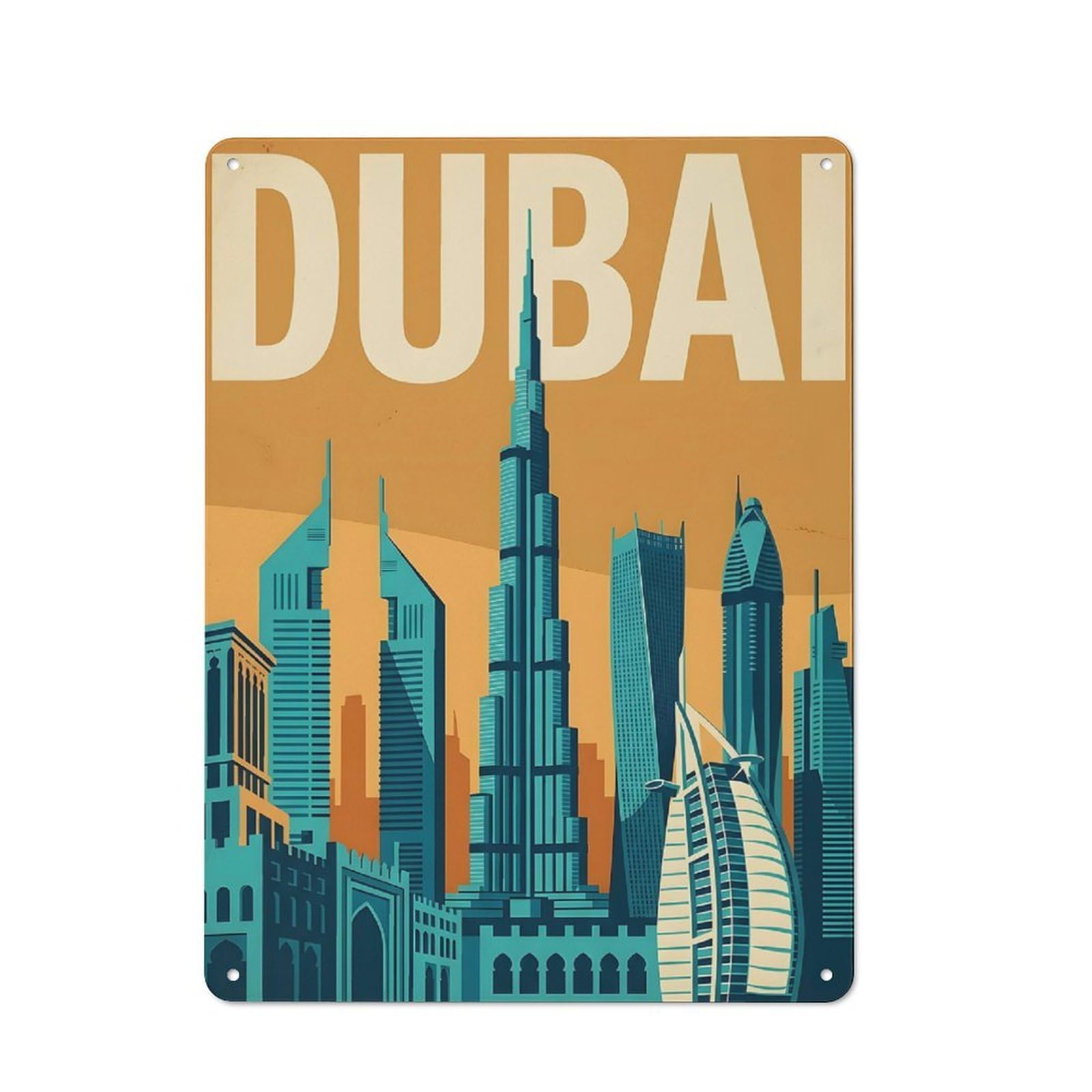 Junmoney Style-21 Outdoor Room Shed Metal Sign 40X30cm Featuring Dubai Skyline Travel, Utility Space Decor For Patio Bar, Workshop, Shed Or Kitchen