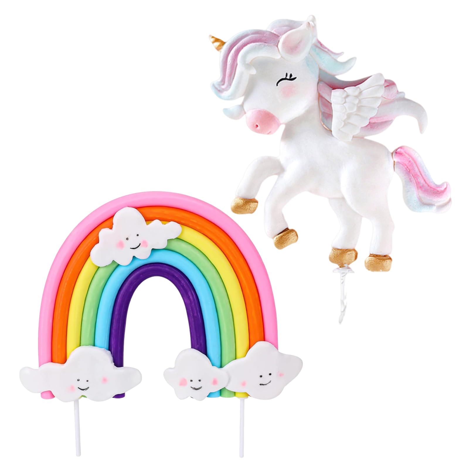 Unicorn Cake Topper Set, 2PCS Rainbow & Unicorn Cake Decorations, Reusable Birthday Cake Toppers for Girls Shower Theme Cake Decor Supplies