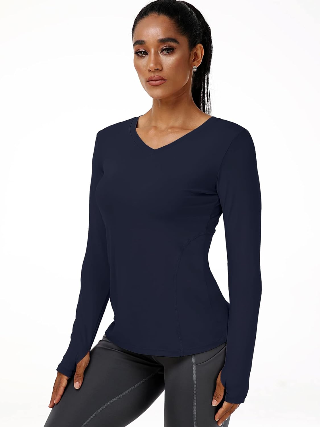 CADMUS Women long Sleeve Shirt for Workout Dry Fit Yoga t Shirts V-Neck