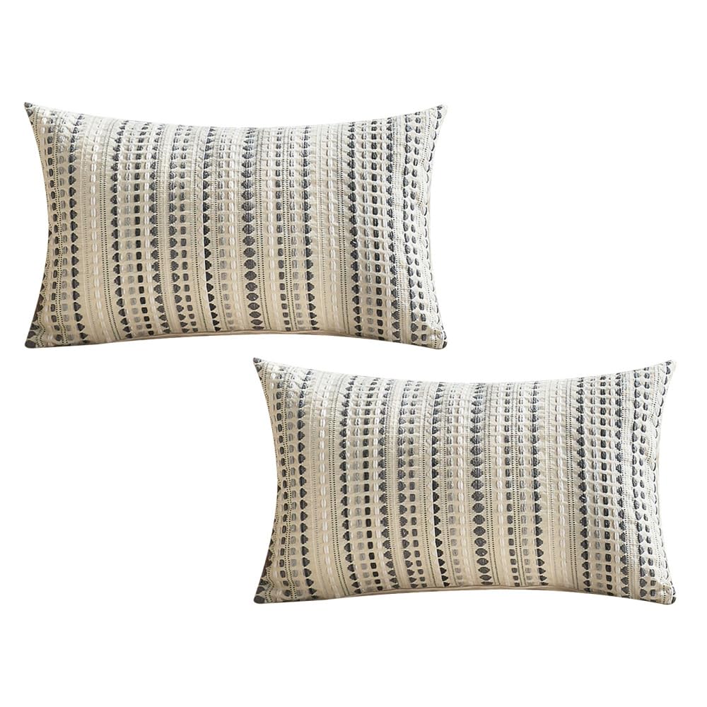MiOYOOW Boho Throw Pillow Covers, 2Pcs Striped Textured Pillowcases Square Rectangle Decorative Cushion Covers for Sofa Couch Living Room Bedroom