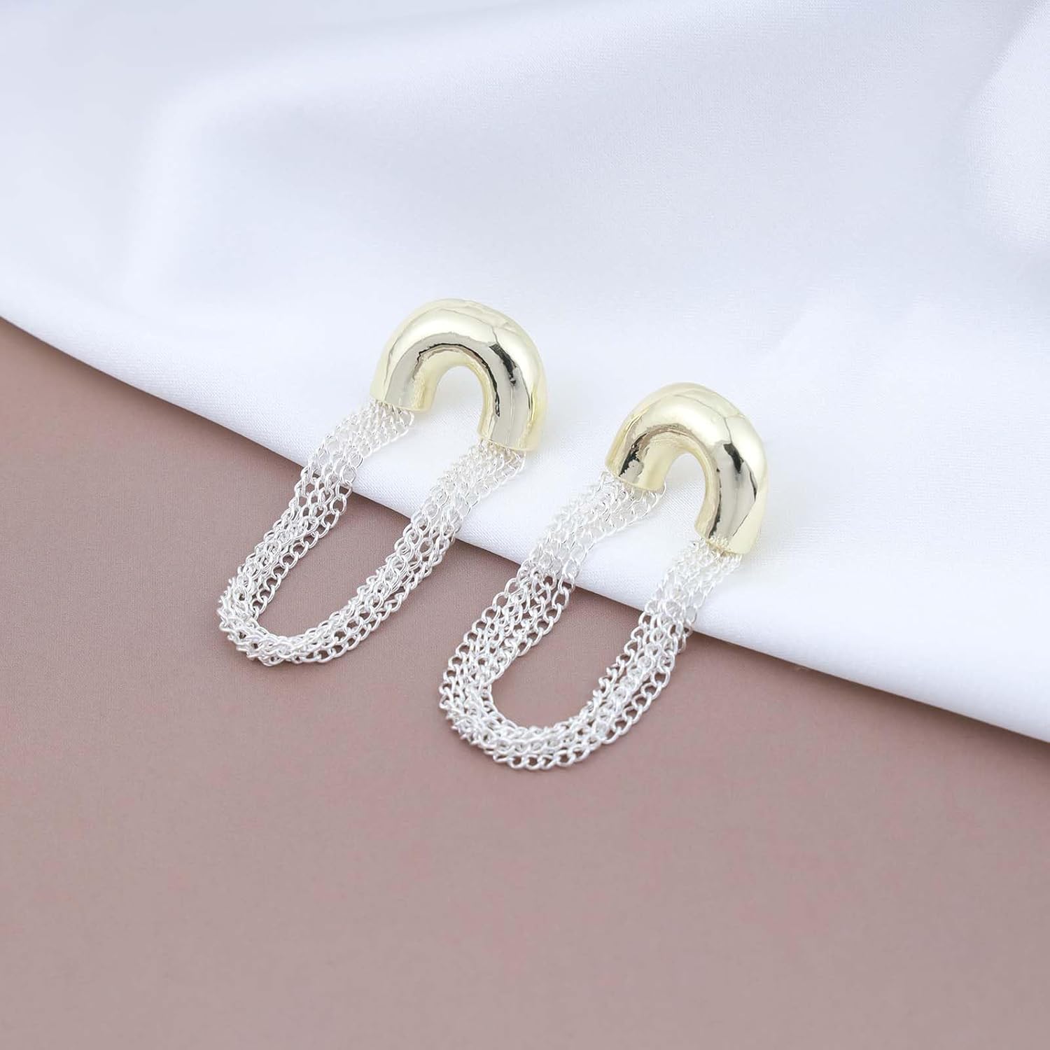 Boho Layered Tassel Chain Earrings Two Tone Chain Drop Earrings Long Chain Dangle Earrings Gold Silver Fringe Chain Earrings Jewelry for Women - Image 4