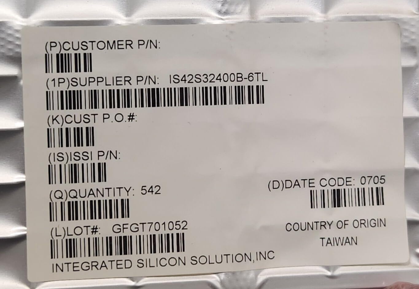 (542 PCS) IS42S32400B-6TL ISSI IC DRAM 128MBIT PAR 86TSOP II