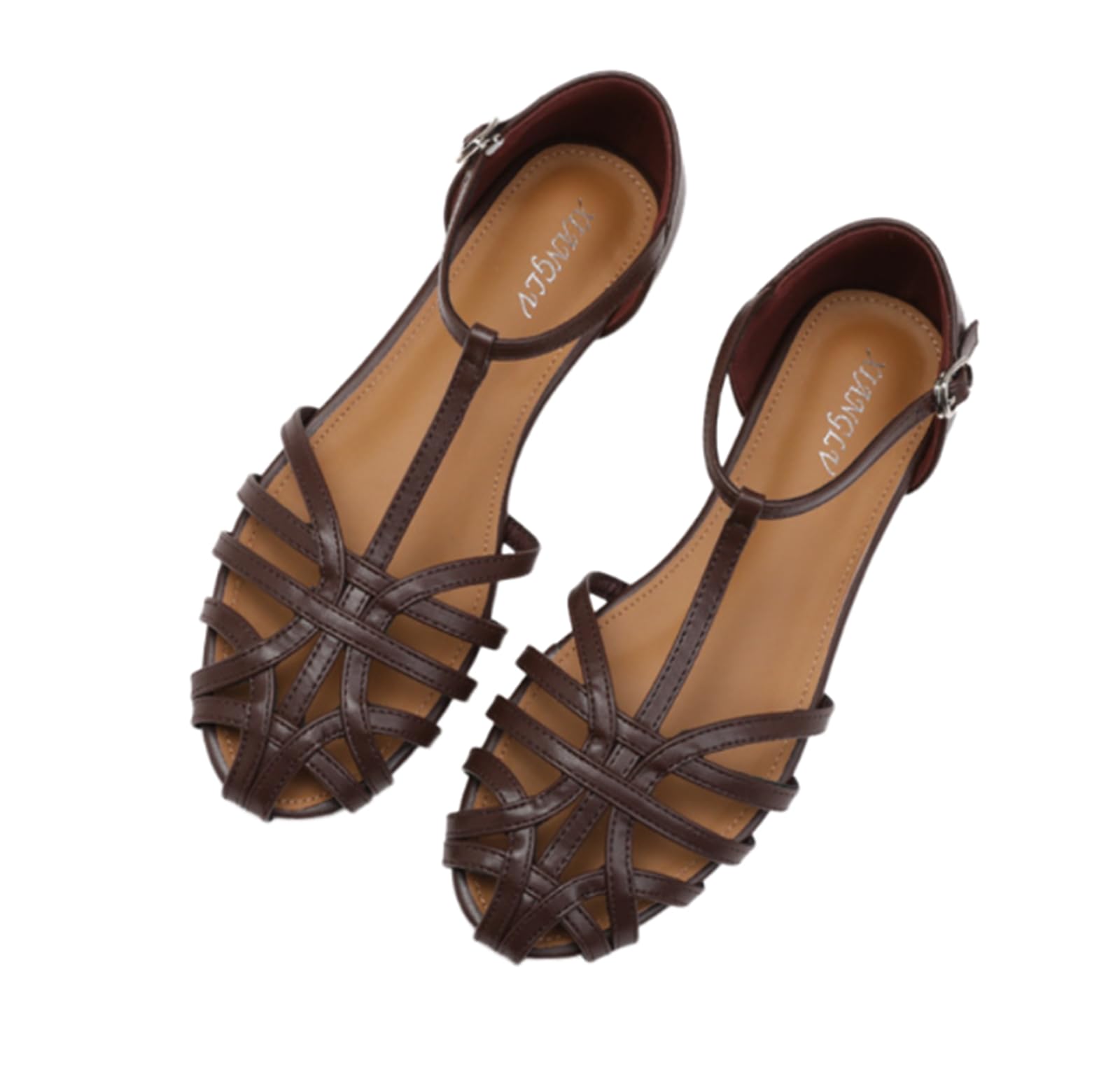 Sandali da Pescatore Bassi con Cinturino a T in Pelle Intrecciata da Donna, Stile Romano Bohémien, Comodi e alla Moda, con Fibbia Regolabile