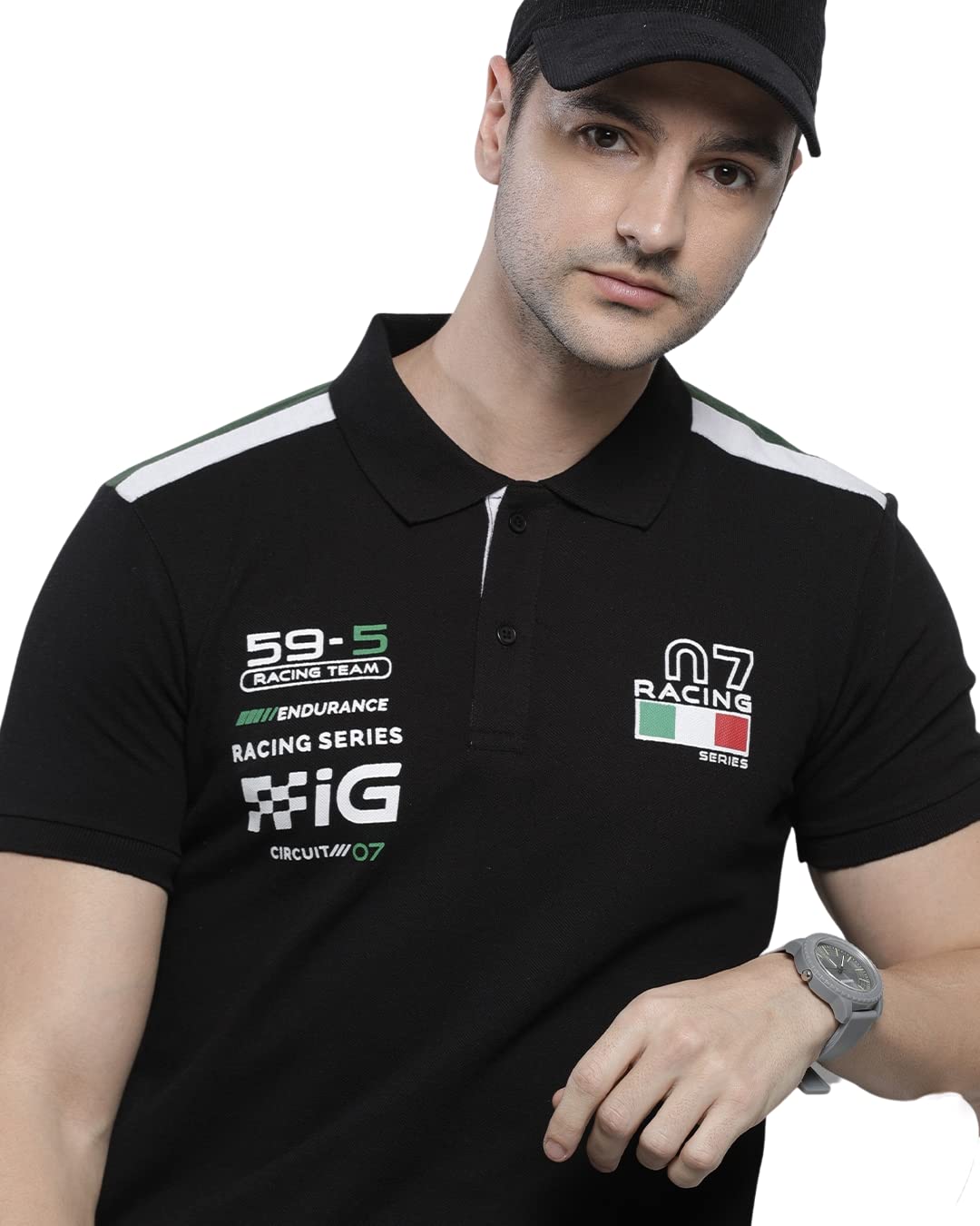 Men Cotton Slim Fit Placement Print Polo Collar Tshirt-image-26