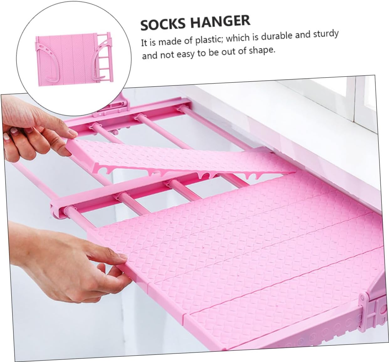 STOBAZA Foldable Clothes Drying Rack Hanger for Balcony and Window 38-55cm Adjustable Pink Laundry Drying Hanger with Shoe Holder for Home Use