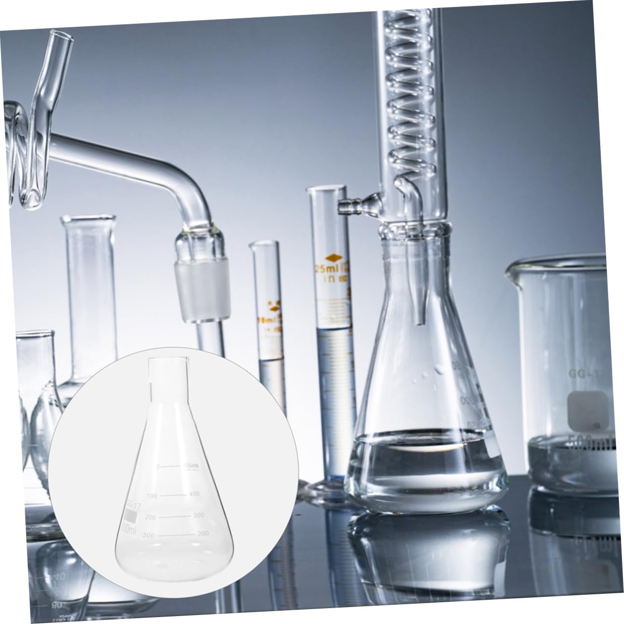Conjunto de 4 Matraces Erlenmeyer de Vidrio Borosilicato Cónico Escala Clara, Capacidad Estándar, Prácticos para Experimentos en Clase de Química