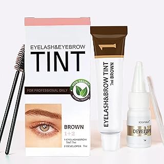 Brown Eyelash Tint,Eyelash & Eyebrow Kit,Natural Eye Lash Tint Kit,Waterproof Eyebrow Dye,Long Lasting Eyebrow Tint Kit,2 in ONE Brow And Lash Tint,Last Up to 4 Weeks,DIY,& Full Set Of Tool-Brown