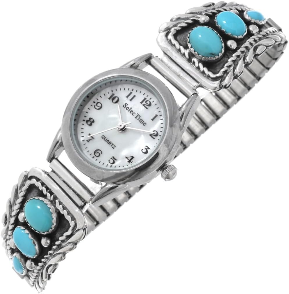 Alltribes Navajo Genuine Sleeping Beauty Turquoise Silver Ladies Watch Feminine Sterling Design 1133