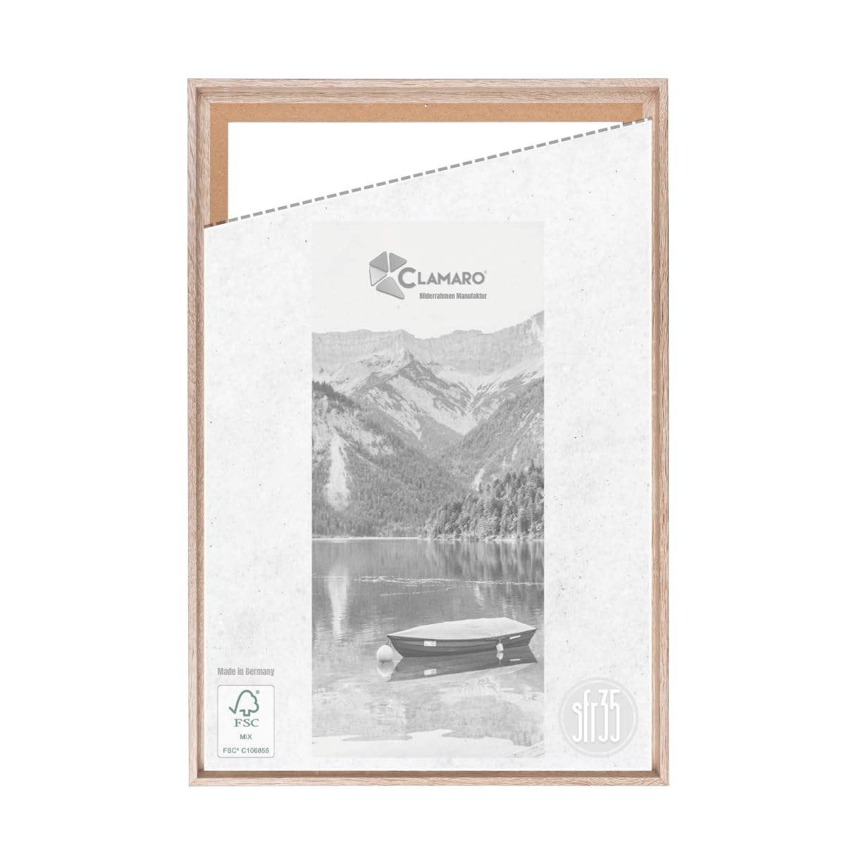 CLAMARO "SFR35" Shadow Joint Frame for 50x50 cm Stretcher Frame | Sonoma Oak | MDF Wood Picture Frame for Stretcher Frame Canvases incl. Hanger and Mounting Material