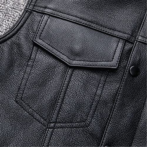 Chaleco de cuero de la PU para hombre chaqueta sin mangas negra con cremallera XXXL 5