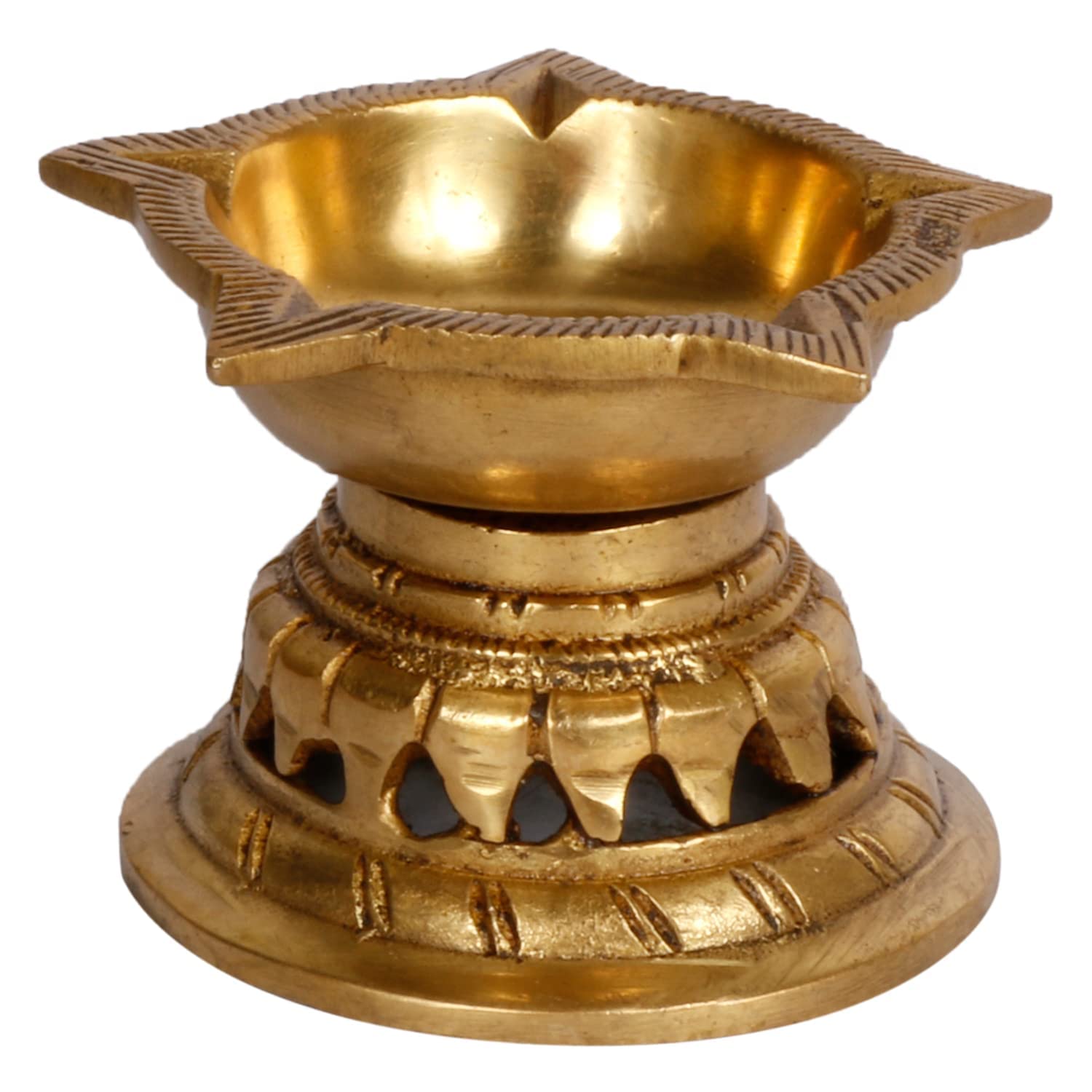 Kartique Brass Large Size Oil Lamp Diya for Temple Aarti Pooja Camphor Kapur Burner Hand held Dia Puja Jyot - Image 2 thumbnail