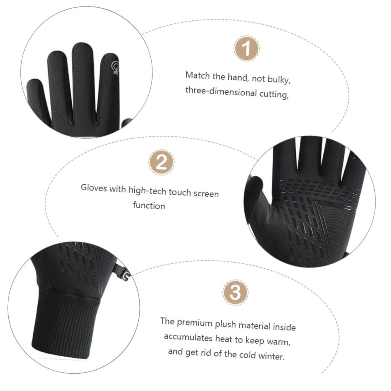 CALLARON Guanti Isolare Dita Equitazione Invernale Escursione Caldo Montagna Nero Antivento Mano Impermeabile Uomini Impermeabili Nevicare Tempo Freddo Presa Vello Maglieria Black