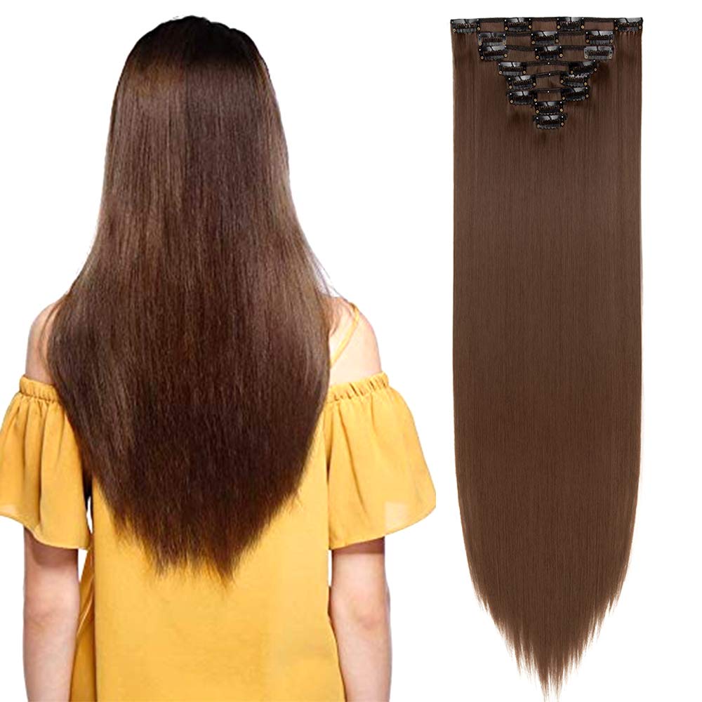 23"(58cm) SEGO Extensiones de Clip Pelo Sintético Se Ve Natural 8PCS [Arena Oscura mezcla Rubio Claro] Cabello Liso Largo Postizos Pelucas para Mujer (140g) — view 43