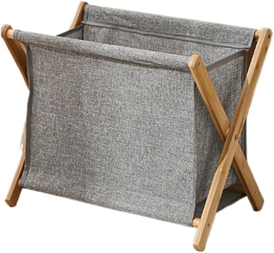 Foldable Wood Dirty Clothes Laundry Storage Basket(Grey 40x30x38cm)