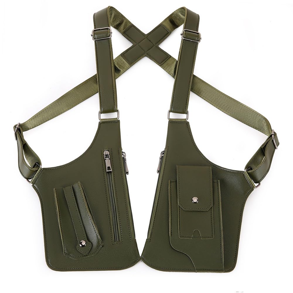 Anti-Diebstahl Unterarm-Schultertasche für Herren, Doppel-Schultertache aus PU-Leder, Verstellbares Achselholster-Design mit Mehreren Taschen, Brusttasche für Reise, Business & Outdoor (Schwarz) - 5